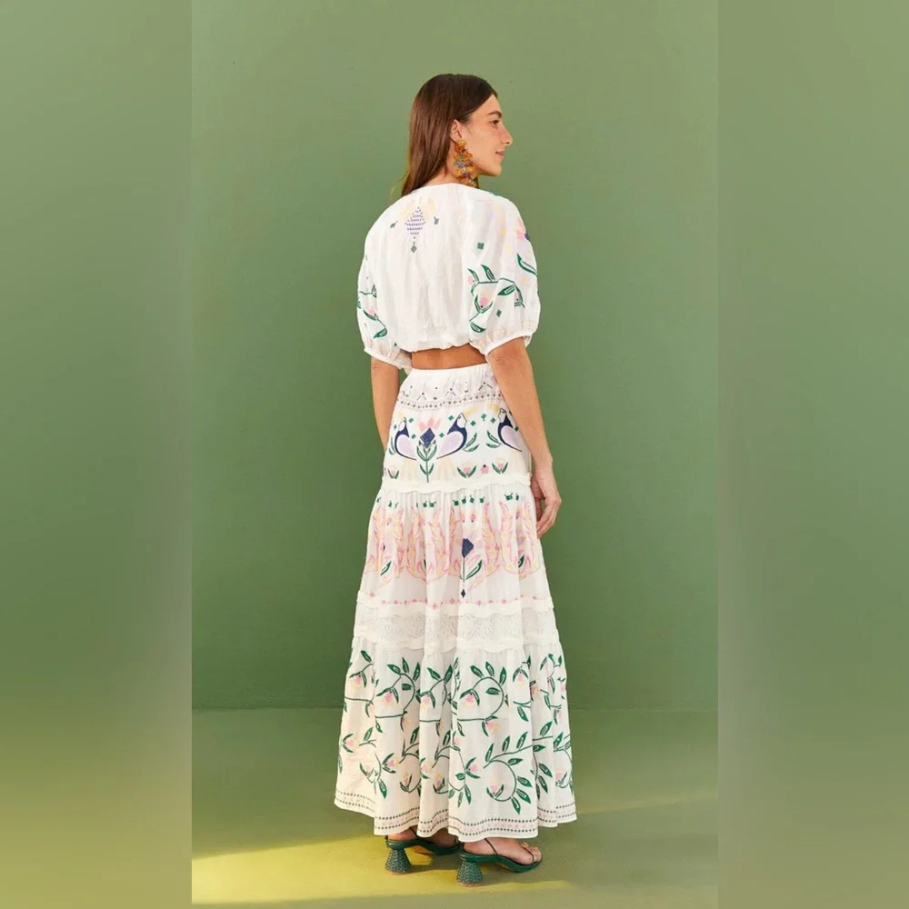 FARM RIO SUMMER GARDEN EMBROIDERED MAXI SKIRT - Picture 2 of 4
